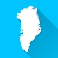 Greenland Map on Blue Background Long Shadow Flat Design