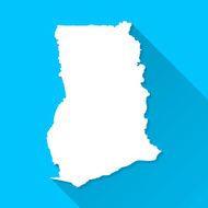Ghana Map on Blue Background Long Shadow Flat Design