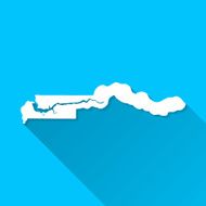 Gambia Map on Blue Background Long Shadow Flat Design