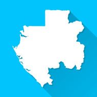 Gabon Map on Blue Background Long Shadow Flat Design