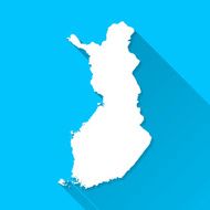 Finland Map on Blue Background Long Shadow Flat Design