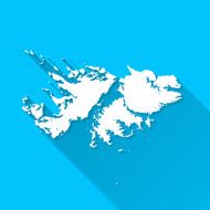 Falkland Islands Map on Blue Background Long Shadow Flat Design