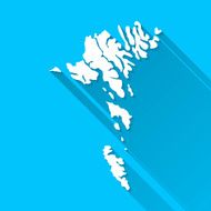 Faeroe Islands Map on Blue Background Long Shadow Flat Design