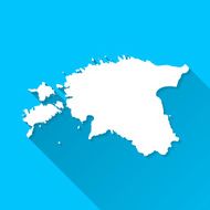 Estonia Map on Blue Background Long Shadow Flat Design