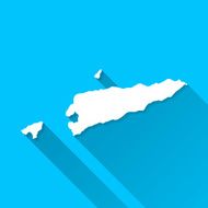 East Timor Map on Blue Background Long Shadow Flat Design