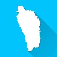 Dominica Map on Blue Background Long Shadow Flat Design