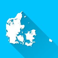 Denmark Map on Blue Background Long Shadow Flat Design