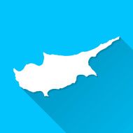 Cyprus Map on Blue Background Long Shadow Flat Design