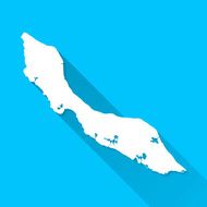 Curacao Map on Blue Background Long Shadow Flat Design