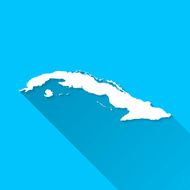 Cuba Map on Blue Background Long Shadow Flat Design