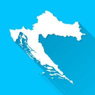 Croatia Map on Blue Background Long Shadow Flat Design