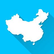 China Map on Blue Background Long Shadow Flat Design