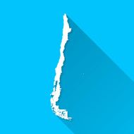 Chile Map on Blue Background Long Shadow Flat Design