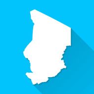 Chad Map on Blue Background Long Shadow Flat Design