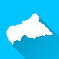 Central African Republic Map Blue Background Long Shadow Flat Design