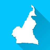 Cameroon Map on Blue Background Long Shadow Flat Design