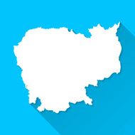 Cambodia Map on Blue Background Long Shadow Flat Design