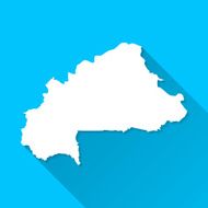 Burkina Faso Map on Blue Background Long Shadow Flat Design