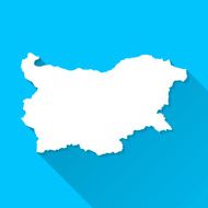 Bulgaria Map on Blue Background Long Shadow Flat Design