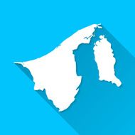 Brunei Map on Blue Background Long Shadow Flat Design