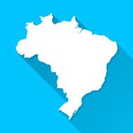 Brazil Map on Blue Background Long Shadow Flat Design