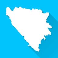 Bosnia and Herzegovina Map Blue Background Long Shadow Flat Design