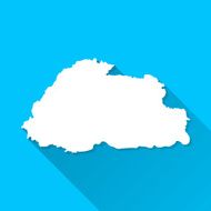 Bhutan Map on Blue Background Long Shadow Flat Design