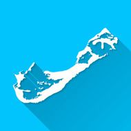 Bermuda Map on Blue Background Long Shadow Flat Design