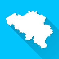 Belgium Map on Blue Background Long Shadow Flat Design