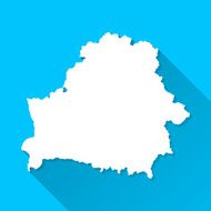 Belarus Map on Blue Background Long Shadow Flat Design