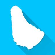 Barbados Map on Blue Background Long Shadow Flat Design