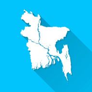 Bangladesh Map on Blue Background Long Shadow Flat Design