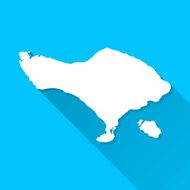 Bali Map on Blue Background Long Shadow Flat Design