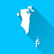 Bahrain Map on Blue Background Long Shadow Flat Design