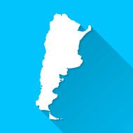 Argentina Map on Blue Background Long Shadow Flat Design