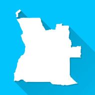 Angola Map on Blue Background Long Shadow Flat Design