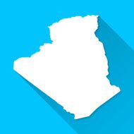 Algeria Map on Blue Background Long Shadow Flat Design
