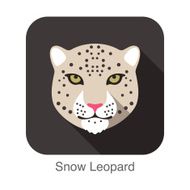 Snow leopard Cat breed face cartoon flat icon design