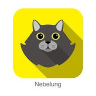 Nebelung Cat breed face cartoon flat icon design