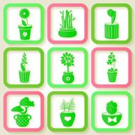 Set of 9 icons different plants and flowers
