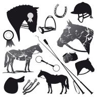 Horse And English Riding Black Silhouettes Set