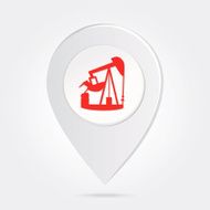 Map Marker Pin Red Oil Pump-jack Silhouette Round Icon Button N2