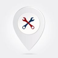 Map Marker Pin Criss-cross Wrenches Silhouette on Round Icon Button N2