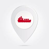Map Marker Pin Red Tug Boat Silhouette Round Icon Button N2