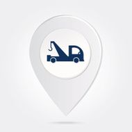 Map Marker Pin Blue Tow Truck Silhouette Round Icon Button N2