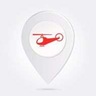 Map Marker with Red Silhouette Helicopter Icon Button in Middle N2
