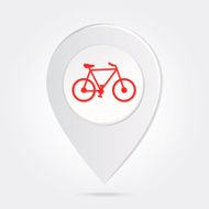 Map Marker Pin Red Bicycle Silhouette on Round Icon N2