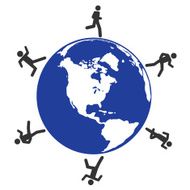 running around blue globe