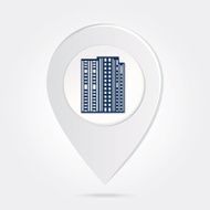 Map Marker Pin Blue City Silhouette on Round Icon Button N2