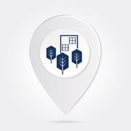 Map Marker Pin Blue Apartments Silhouette on Round Icon Button N2